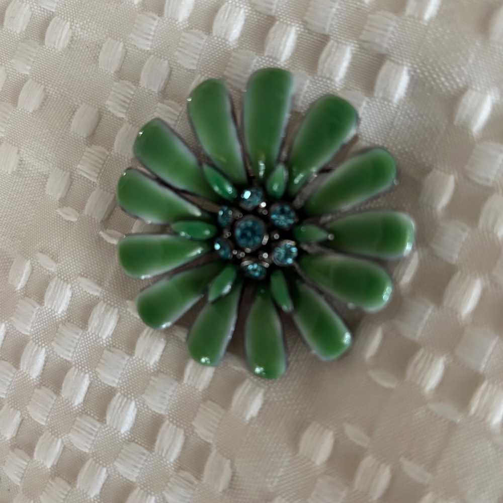 Green Flower with Blue Center Stone Brooch